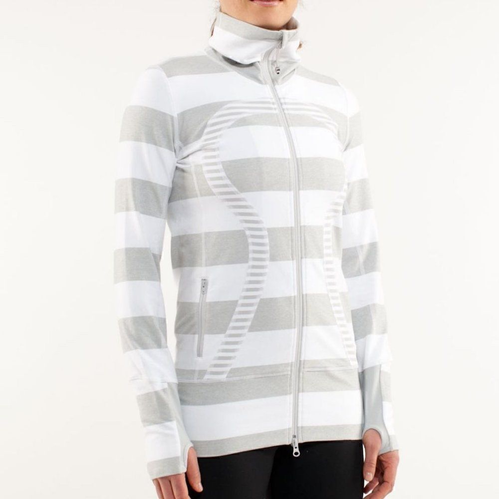 Lululemon In Stride Jacket Brushed White Silver Spoon Wide Bold Multi Stripe